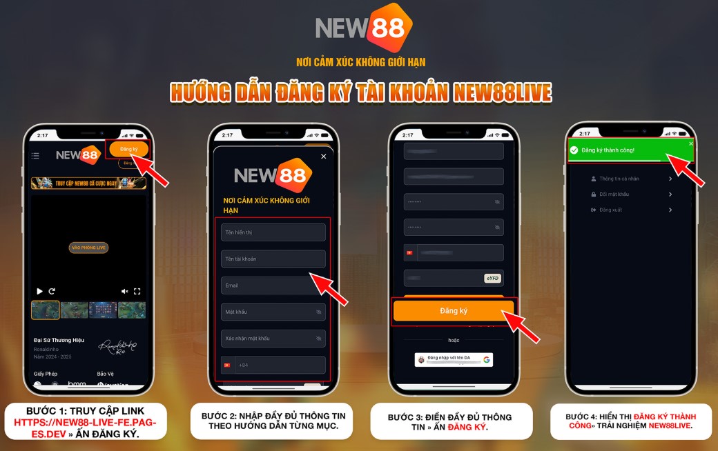 hướng dẫn đăng ký tài khoản new88live